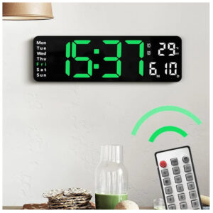 RELOJ DIGITAL DE PARED CON CALENDARIO Y CONTROL REMOTO VERDE